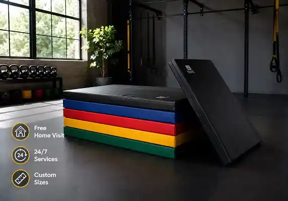 Modern fitness studio with stacked mats