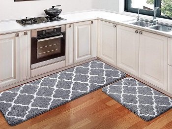 Modern kitchen runner mat on wooden floor