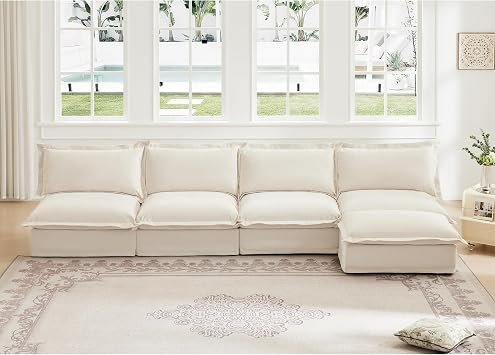 Cream modular cloud 4 seater sofa with pillow-back cushions