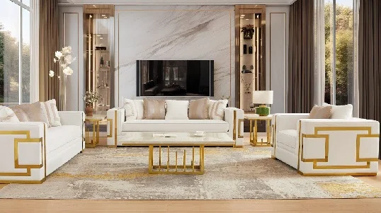 Custom made Luxury white Sofas Placed in Dubai Villa living room