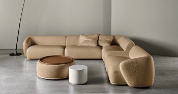 Modern beige boucle curved modular sofa