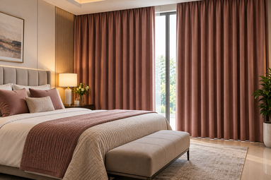 Blackout curtains in luxury bedroom, Dubai